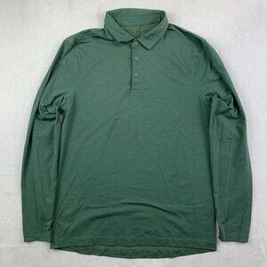 Lululemon Mens Shirt Small Green Evolution Long-Sleeve Polo Performance Stretch